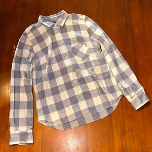UNTUCK IT. Blue & White buffalo plaid button down shirt womens size 8 excellent